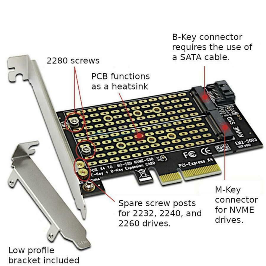 1 × PCI-E To M.2 NVME Adapter For PCI-E X4 X8 X16 Slot With Low Profile Bracket
