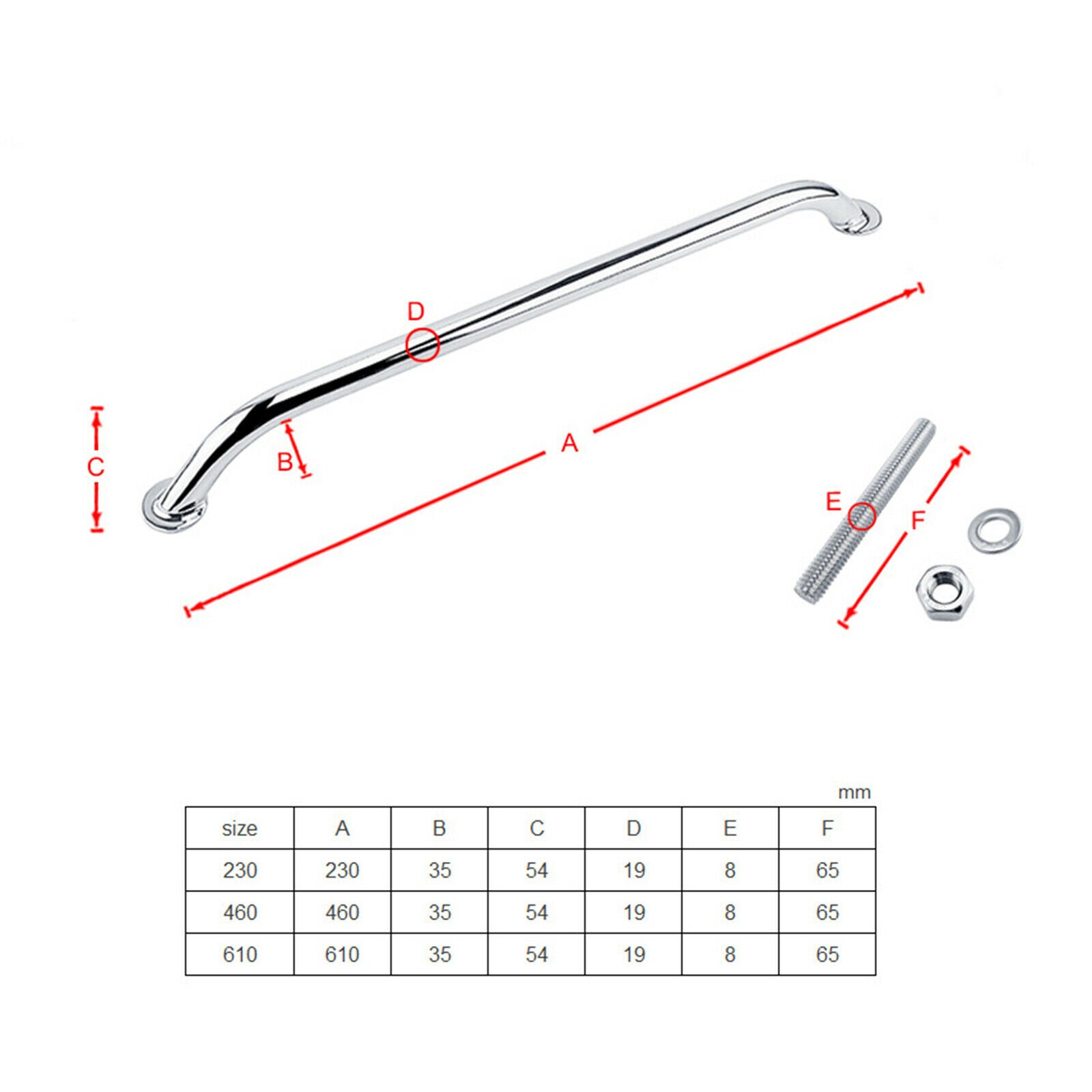 2X Premium Stainless Steel Door Handrail Rail Grab Bar Yacht Hardwares 610mm