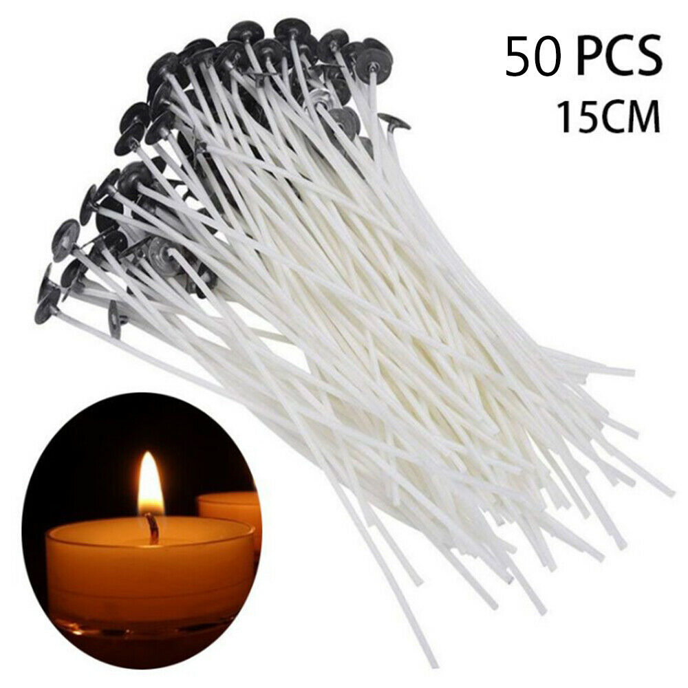 50x Pre Waxed Wicks for Candle Making Handmade With Sustainers DIY 15cm