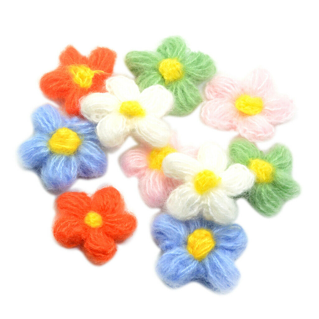 10pcs Crochet Flowers Patches Embellishment Scrapbook for Bag Decor Craft