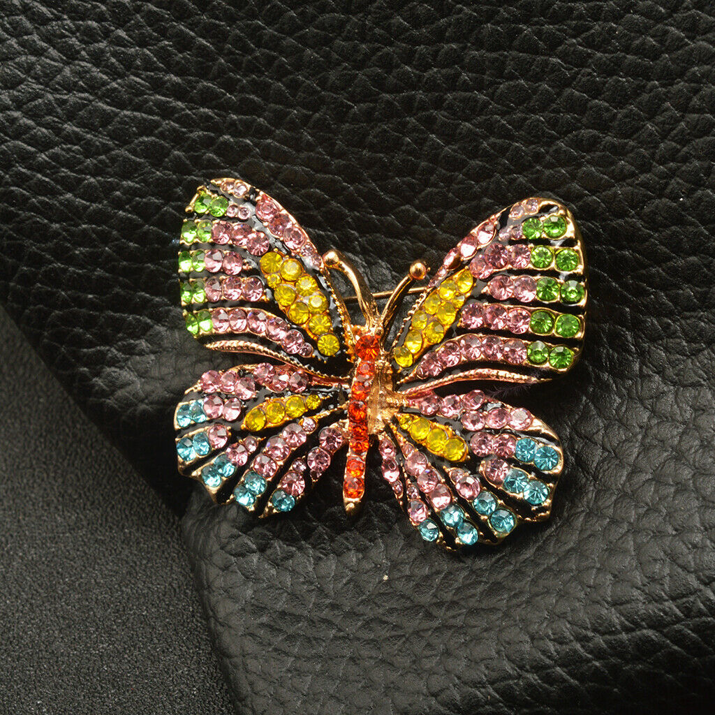 Retro Colorful Crystal Butterfly Brooch Pin Jewelry Gift for Girl Women-Blue