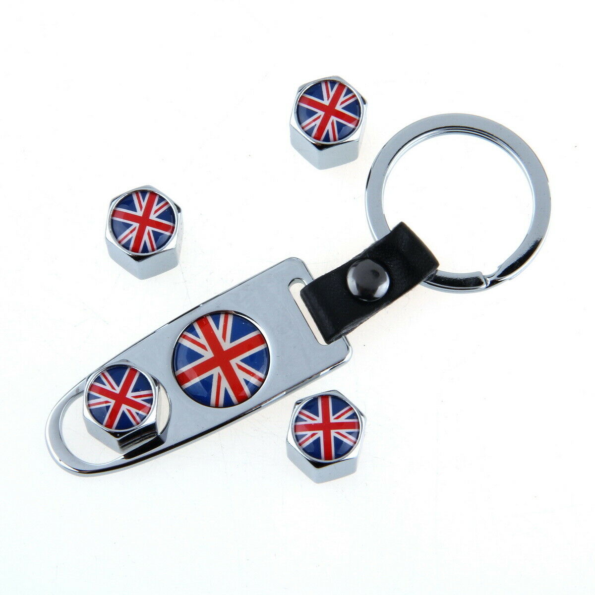 Steel Tire/Wheel Stem Air Valve Cap UK Flag Wrench KeyChain CAR Auto Vehicle