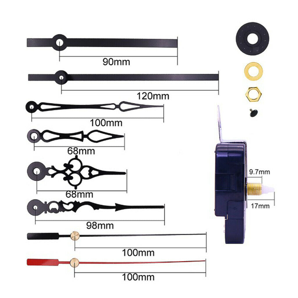 DIY Quartz Wall Clock Movement Mechanism Motor Long Hands For Dia 260mm Clock