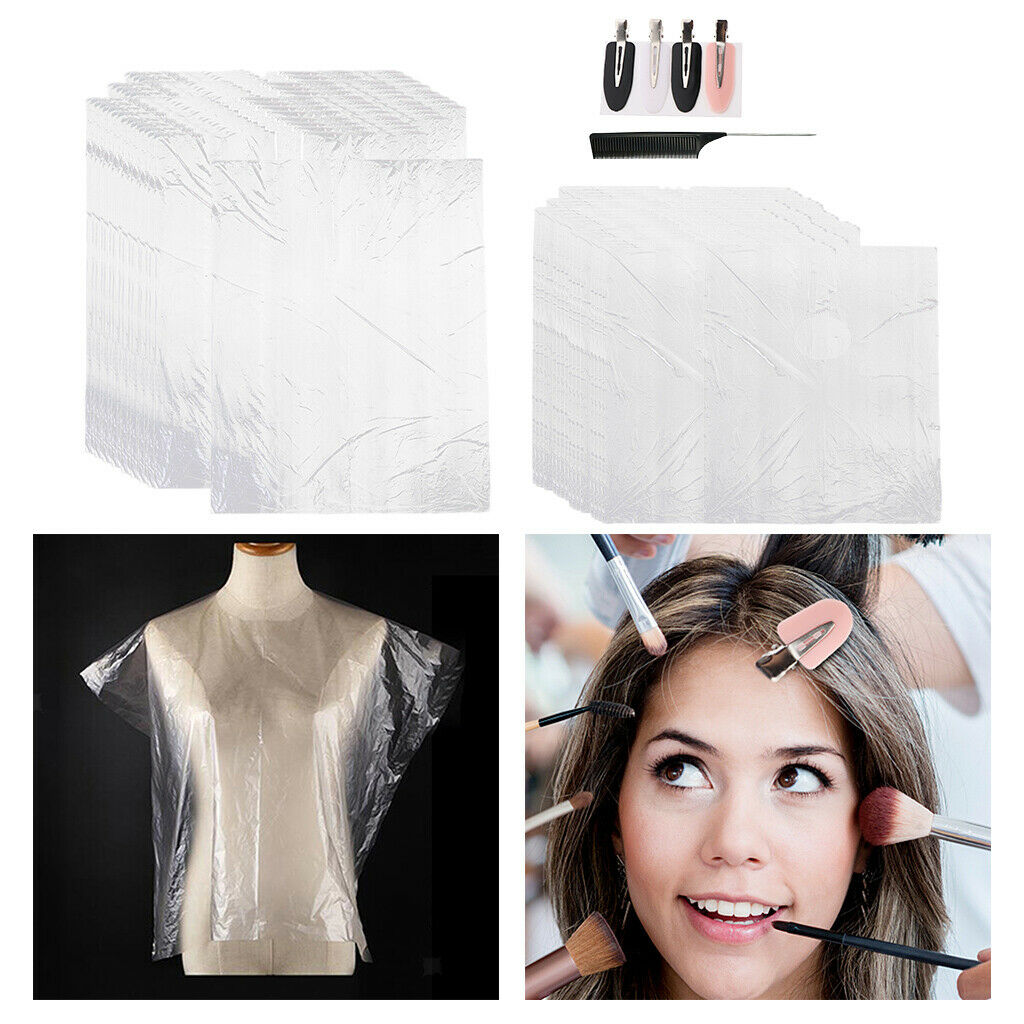 300PC Disposable Hair Cutting Cape DIY Gown Barber Apron + Hair Clips & Comb