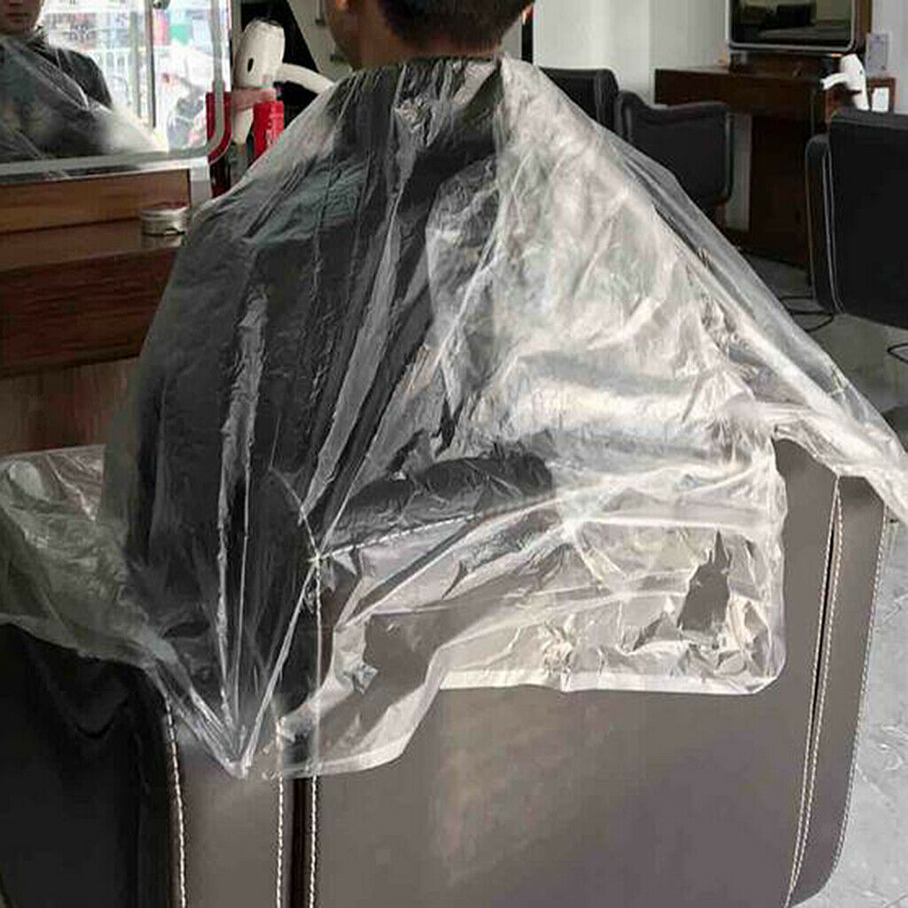 Bulk 100x Disposable Hair Cutting Cape Gown Barber Capes Apron w/ Hair Clips