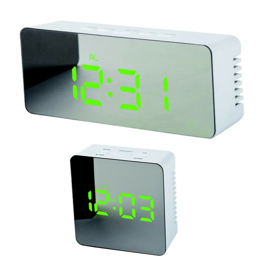 Set of 2 Digital Alarm Clock LED Snooze for Travel Bedroom Students Green