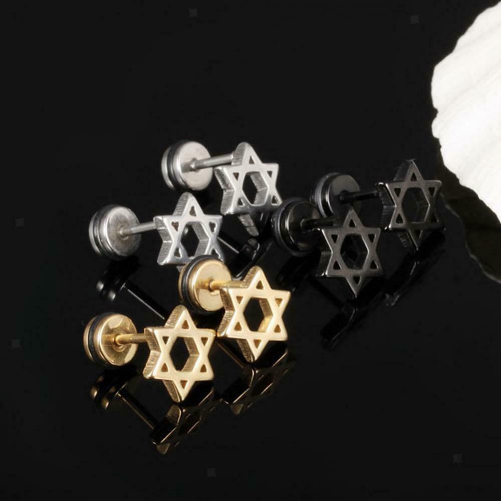 Star of David Stainless Steel Ear Studs Earrings Screw Fashion Lady Man Gift