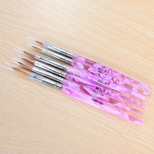 6x 6 Size Marble Sable Violet Uv Gel Nail Art Brush NO.2,4,6,8,10,12 Pen Set