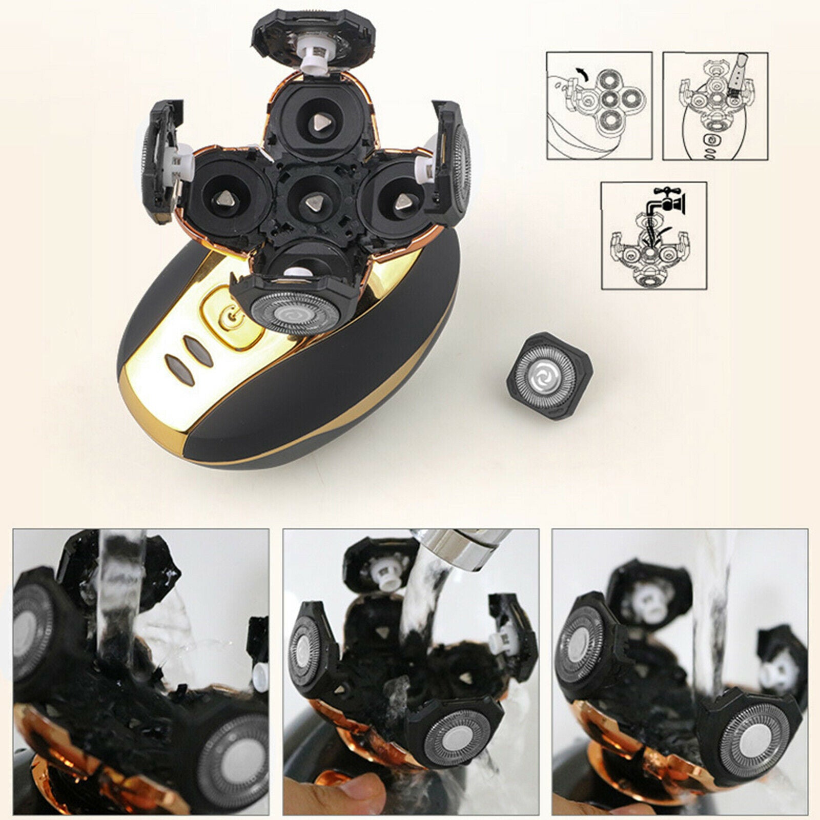 4D 5V Waterproof Men Rotary Electric Shaver Razor Bald Head Shaver USB Charging