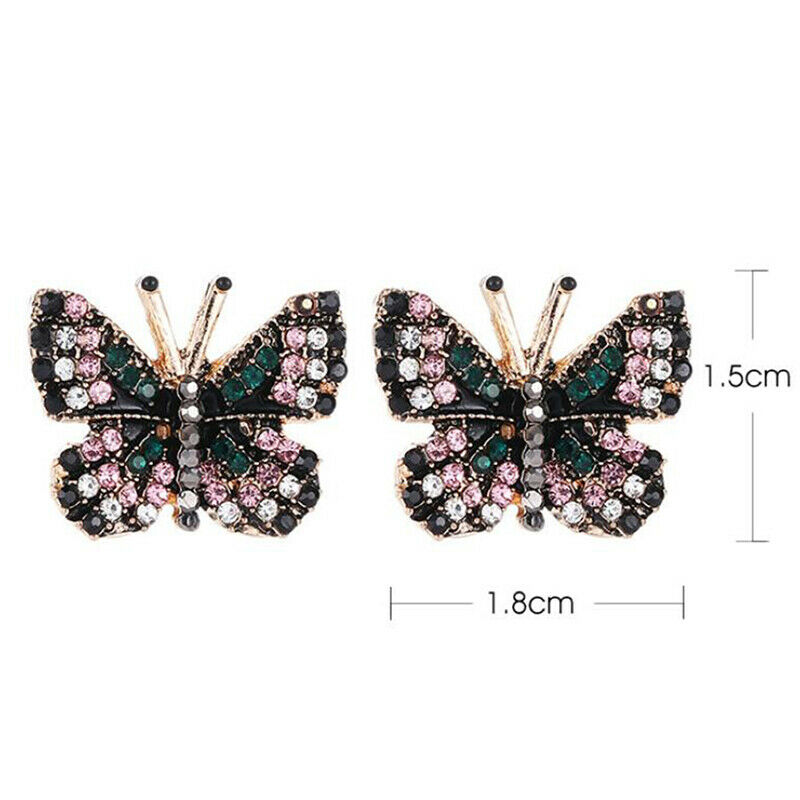 Fashion Rhinestone Crystal Colorful Butterfly Stud Earrings Luxury Women Jewe TH