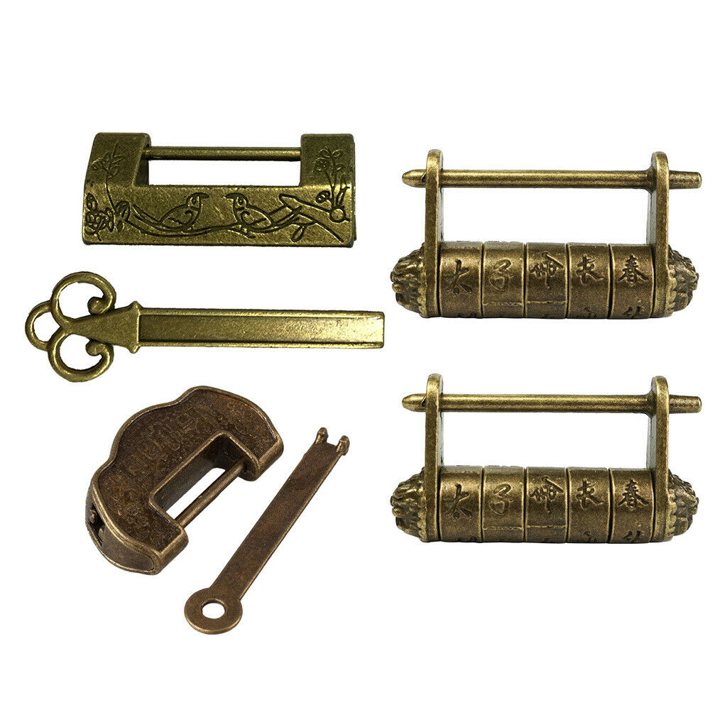 4x Classic Alloy Cabinet Door Jewelry Box Padlock Key Brass Lock Latch Hasps