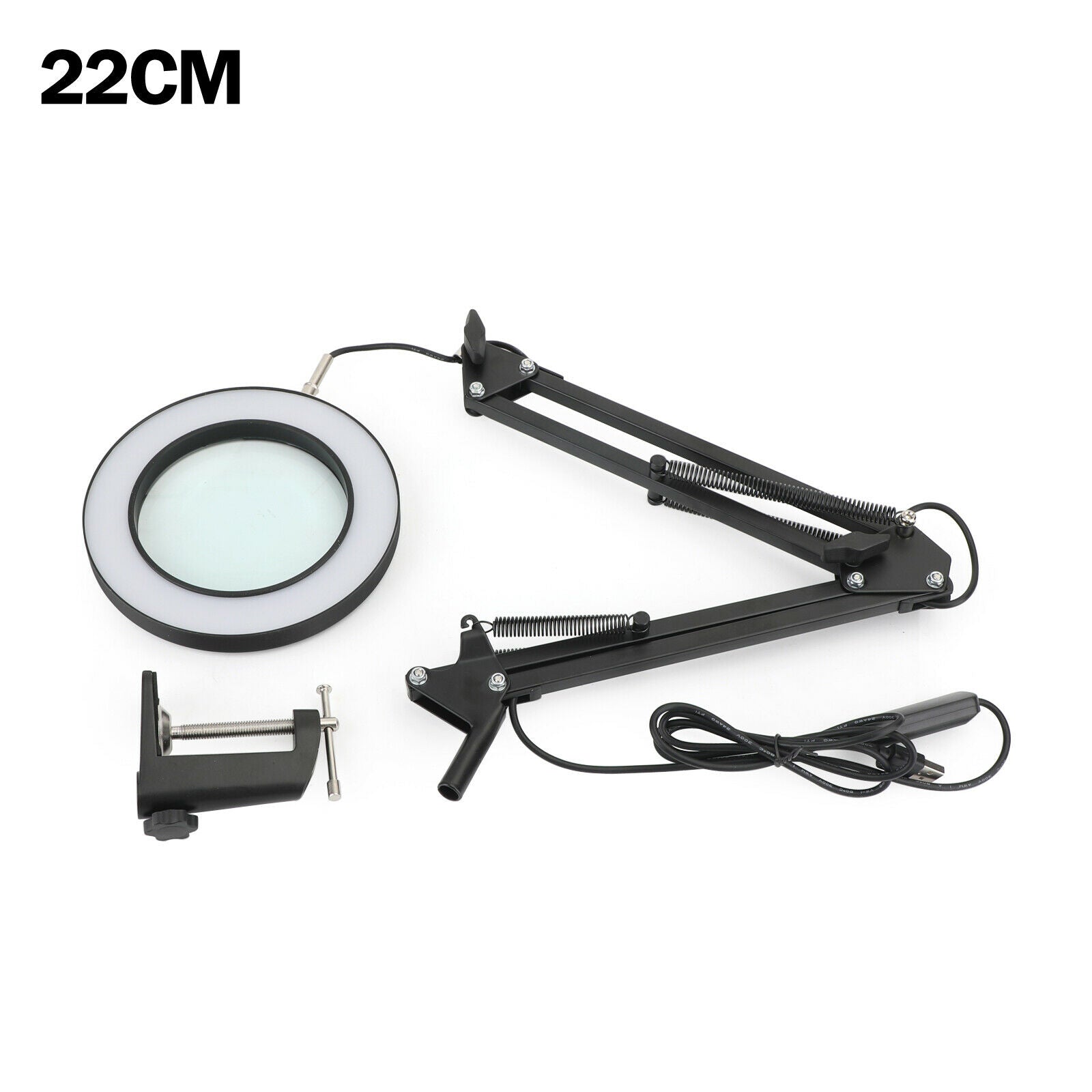 5X Glass Magnifier USB LED Magnifying Flexible Desk Lamp Loupe Reading 22CM B5