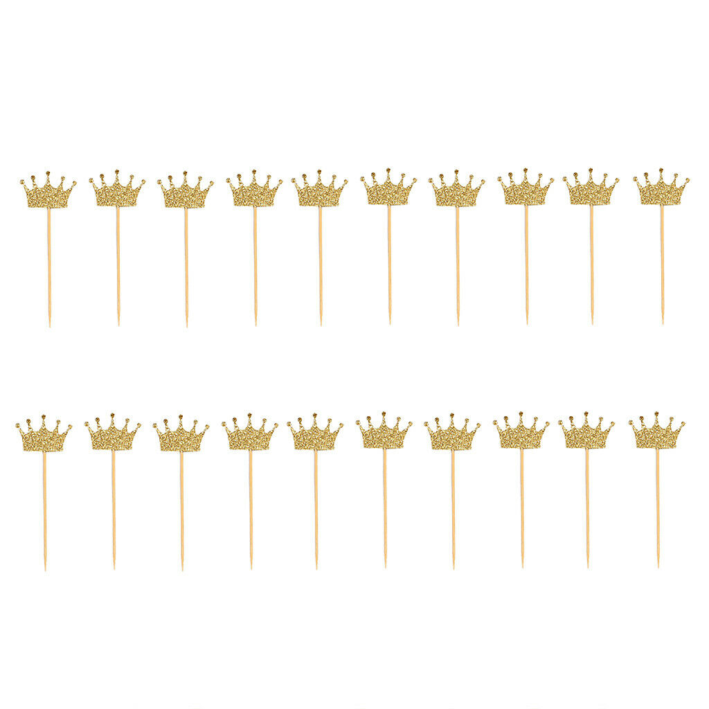 20x Cake Toppers Crown Cupcake Picks New Year Birthday Party Decor Supplies
