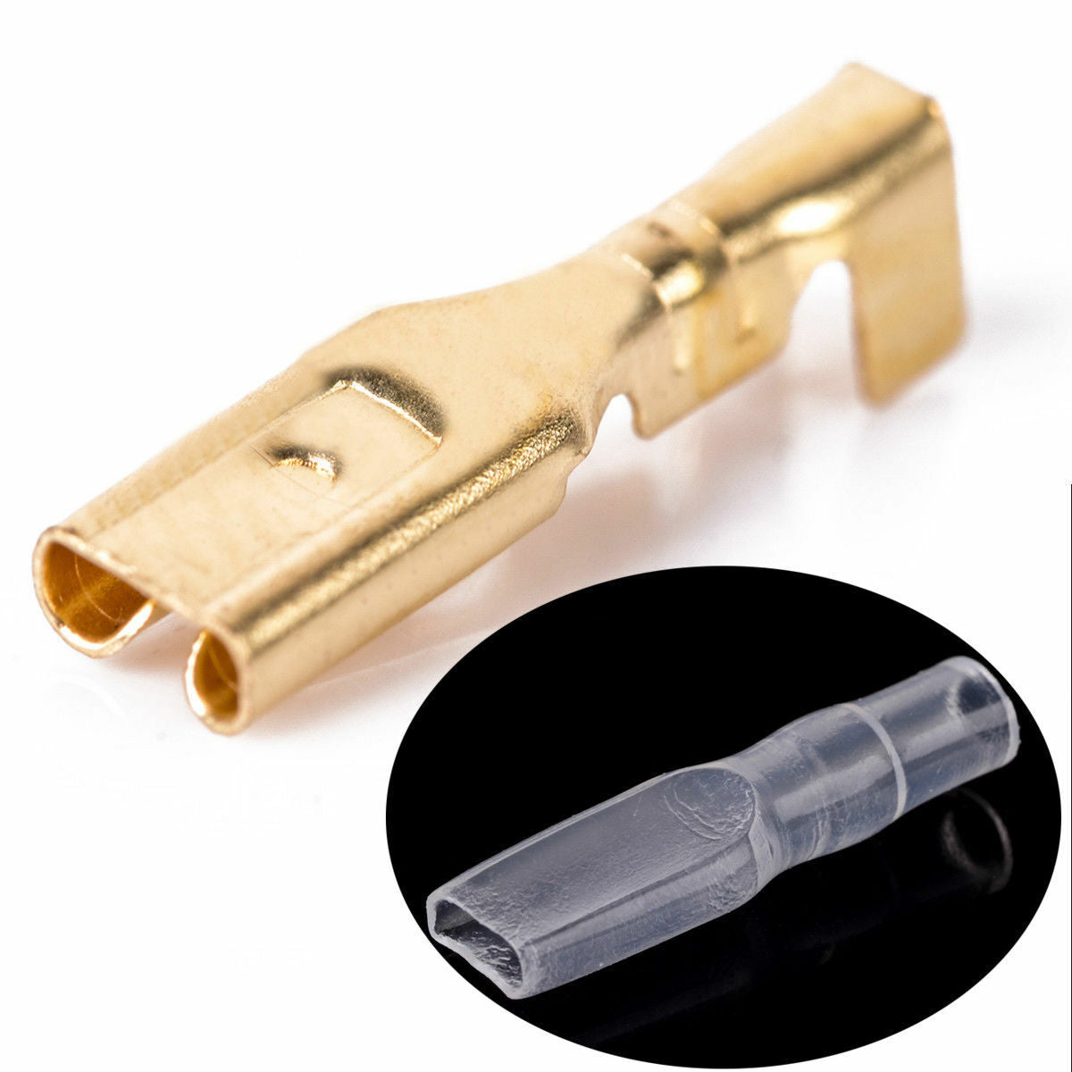 100X 2.8mm Brass Crimp Female Spade Connector Terminal Insulated Sleeve 22~16AWG