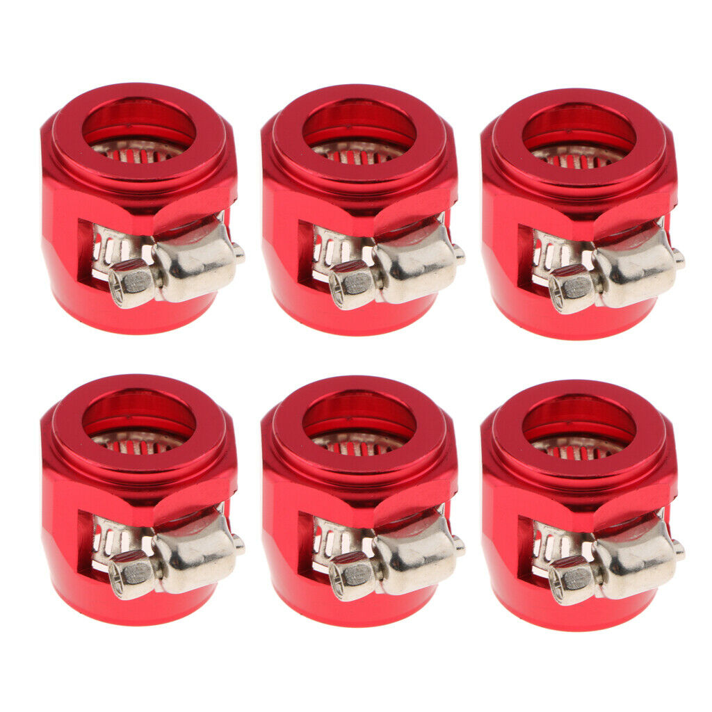 6 Set Aluminum Car AN10 Hose End Finisher Fuel Oil Water Line Clip Clamp Red