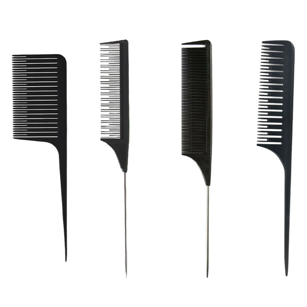 4x Mixed Barber Salon Hair Cutting Styling Fine-Tooth Rat Tail Comb Set