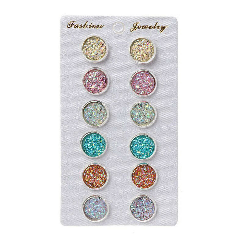 6 Pairs Stainless Steel Shiny Austrian Crystal Round Studs Earrings Chic Jewelry