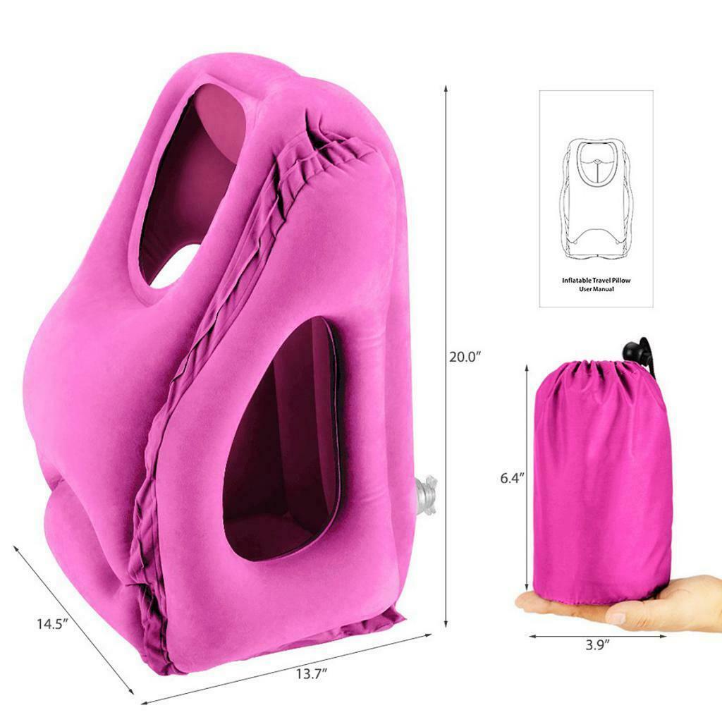 Inflatable Travel Pillow Nap Pillow for Business Office Bus Train  Airplane Red