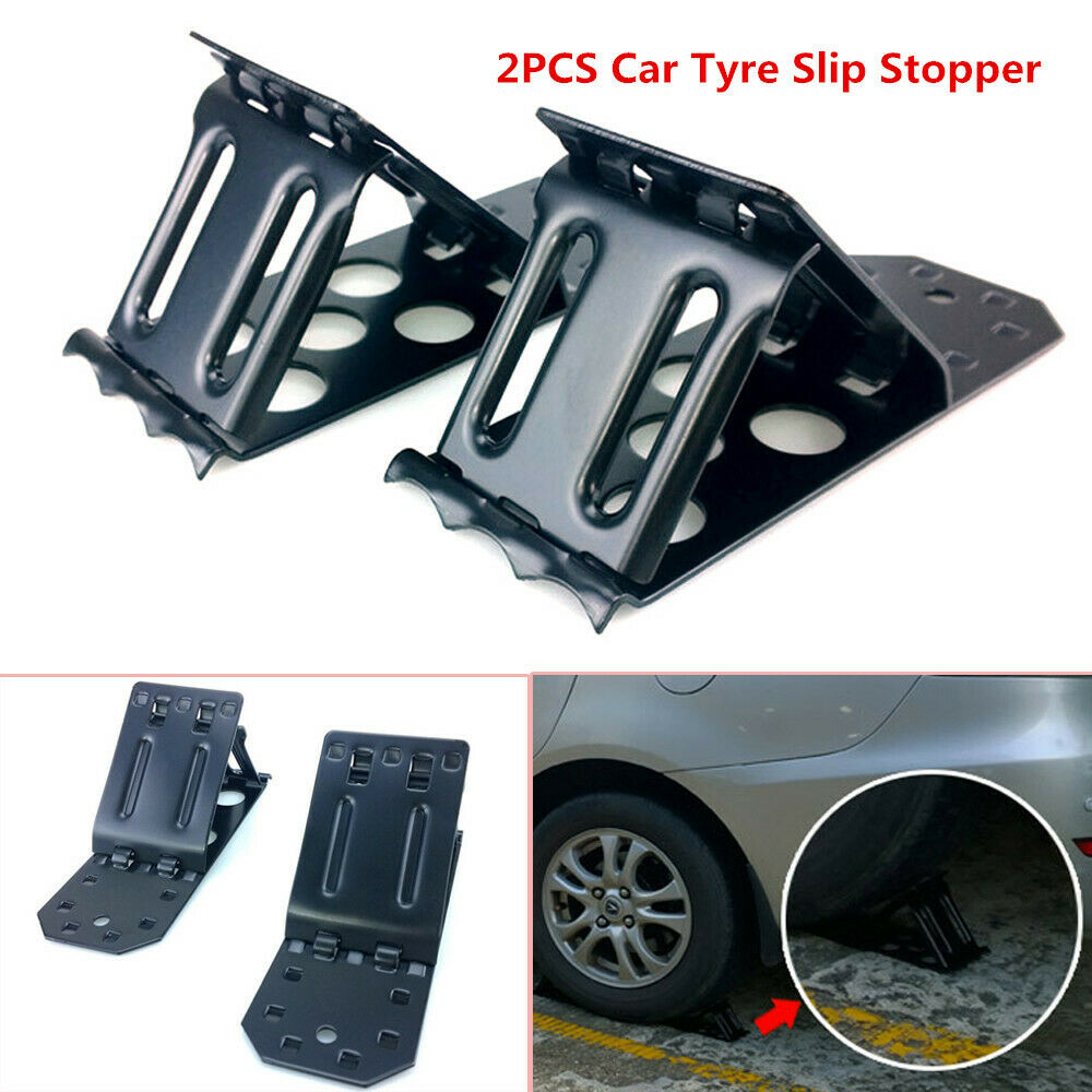 2X Tyre Slip Stopper Iron Plate Car Wheel Tire Chock Stop Block Slope Anti-slip