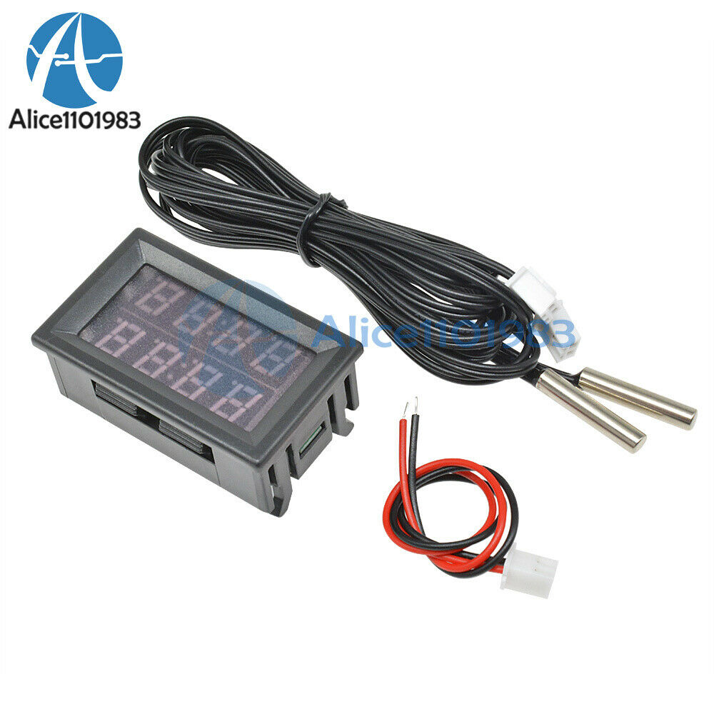 DC4V-28V Red Blue Dual LED Display Digital Thermometer Temperature Sensor Porbe