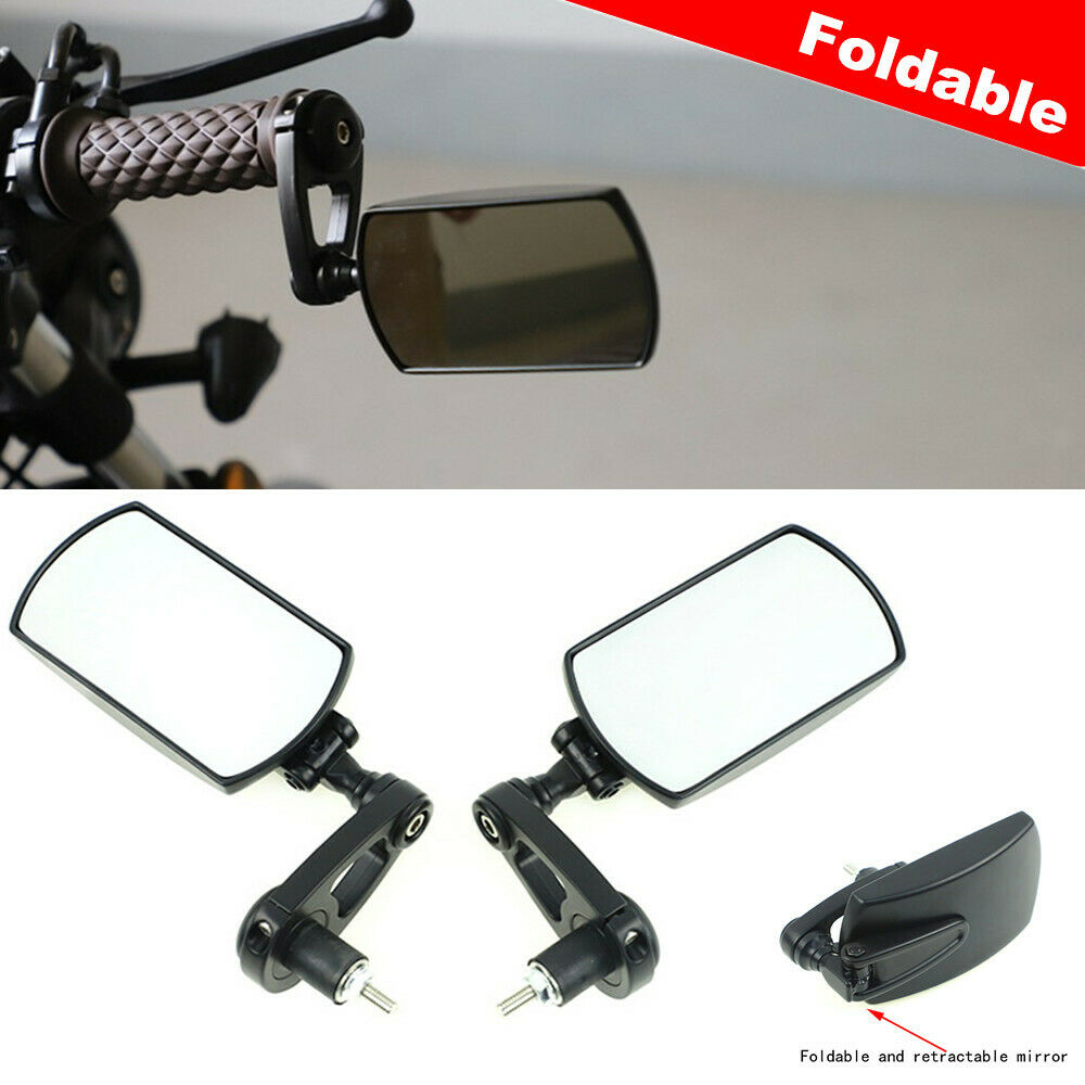 Aluminum Alloy Motorcycle Bicycle Rear View Side Bar End Mirrors Foldable Black
