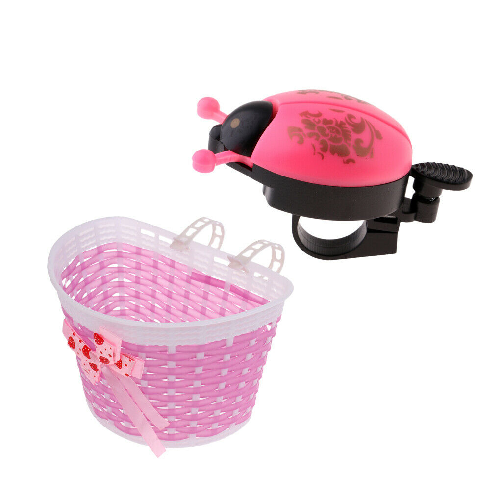 Children Kids Girls Bike Bicycle Shopping Front Basket + Ladybird Bell Horn Ring
