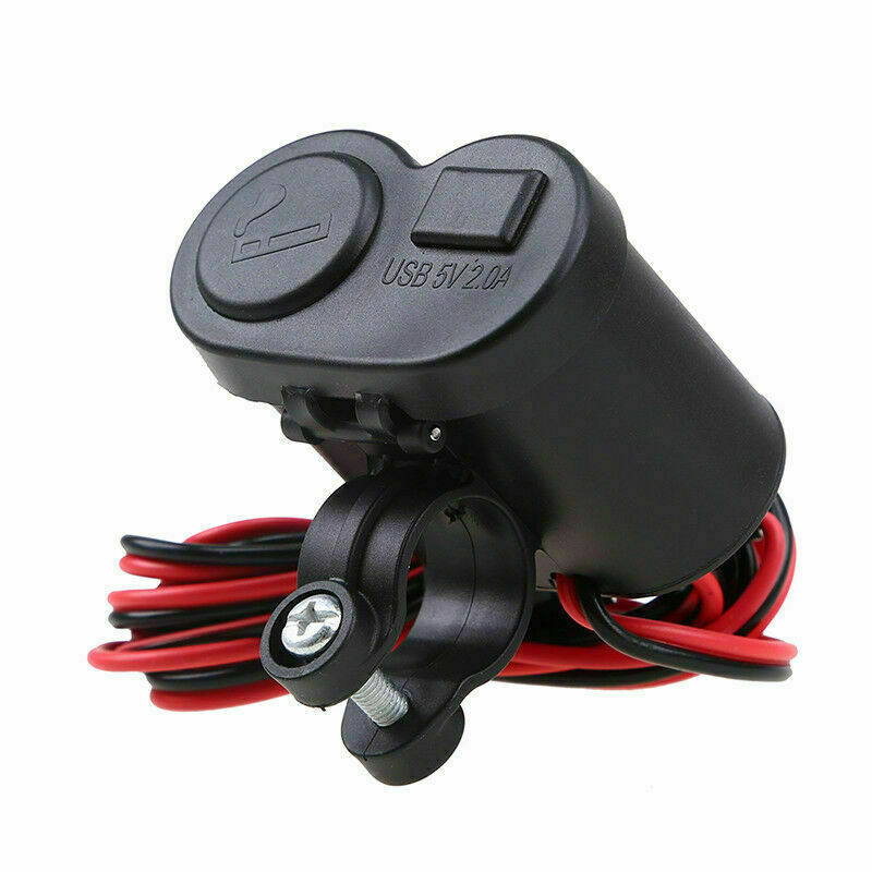 USB Phone Charger Power Cigarette Lighter Socket Universal For 7/8" Motorcycle