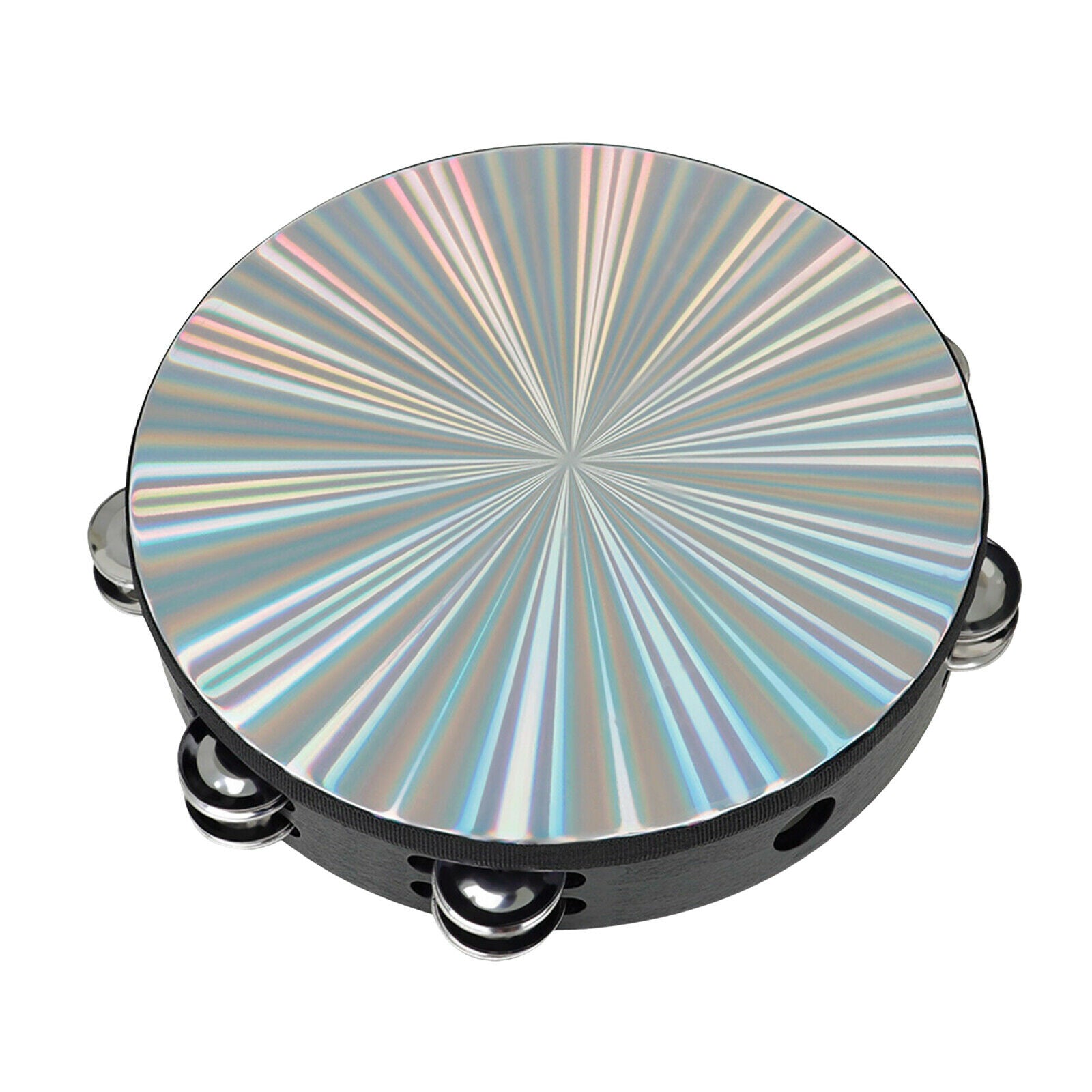 10Inch Wooden Radiant Tambourine Handbell Hand Drum Double Row Jingles Drum Head