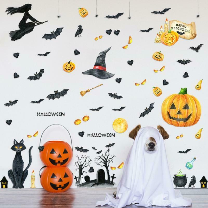 1Set Halloween Wall Decals Window Clings Glass Decoration Window Stickers Cats