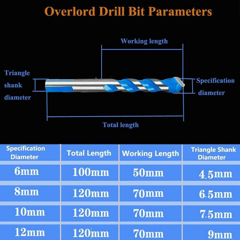 5Pcs Triple-cornered Drill Bit Set Overlord Handle Multifunctional Punching DrX4