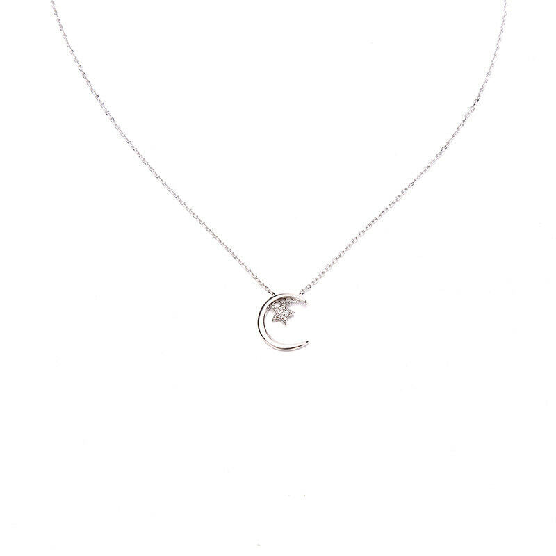 1X Moon Star Necklace Fashion Simple Sparkling Clavicle Chain Woman Jewel.l8