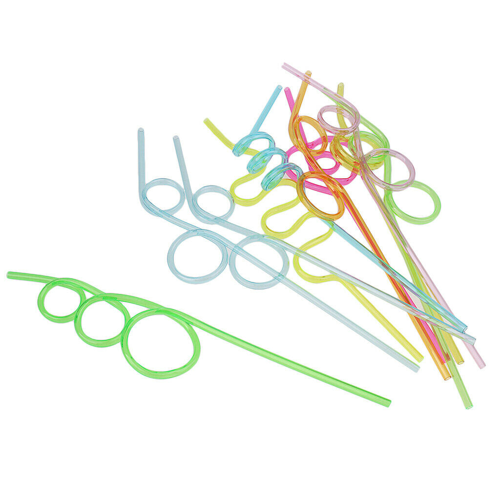 10 Pieces Crazy Curly Drinking Straw Wiggle  Kids Party Bag Fillers