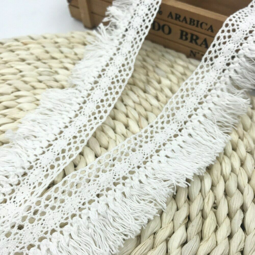2 Yards Hollow Crochet Cotton tassel lace Trim Wedding clothing accesories