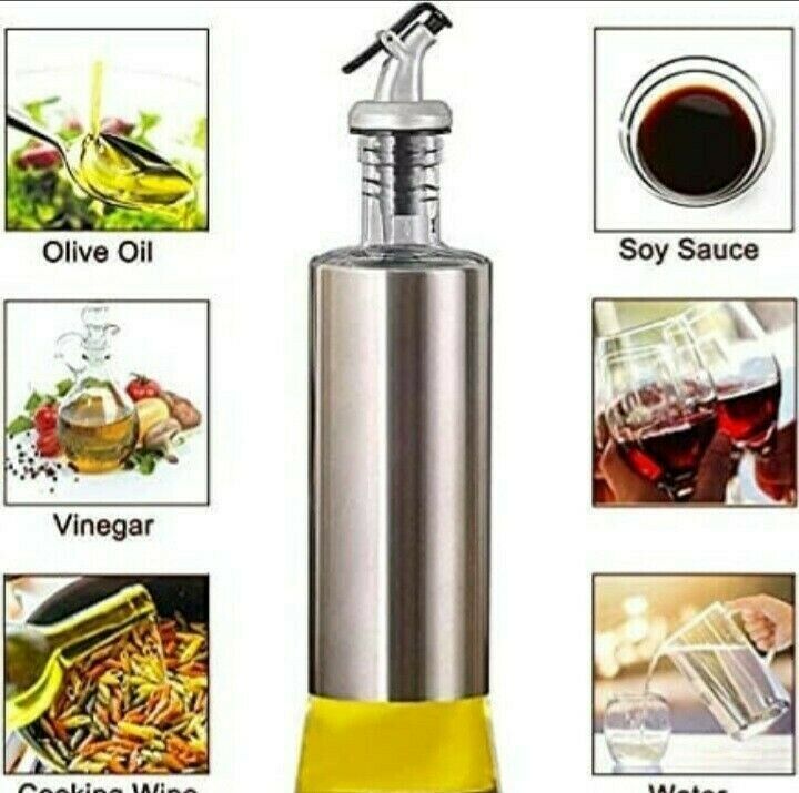 500ml Stainless Steel Oil Dispenser Olive Vinegar Glass Bottle Kitchen Tool Easy