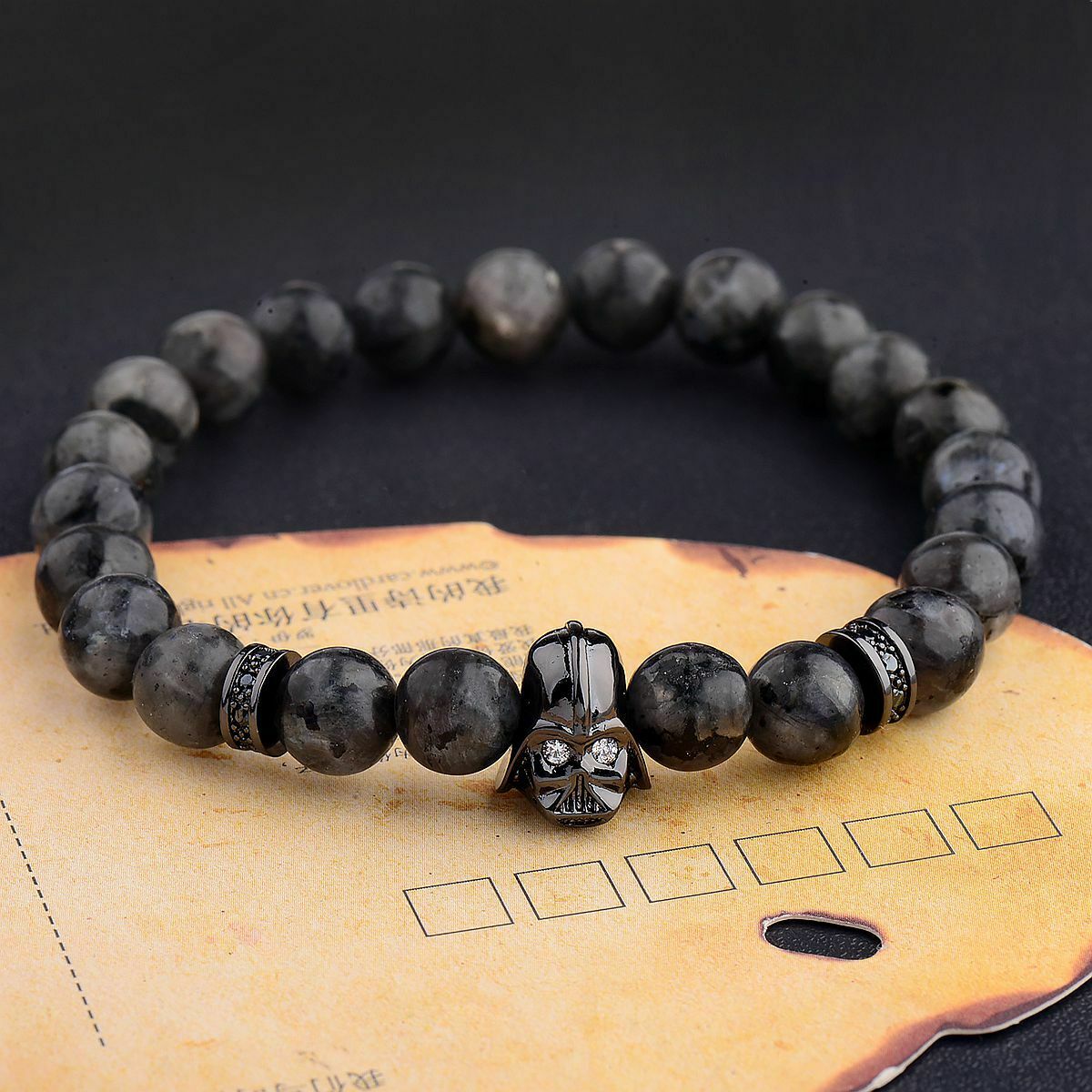 Men's Zircon Star Wars Darth Vader Bracelets 8mm Natural Black Stone Bracelets