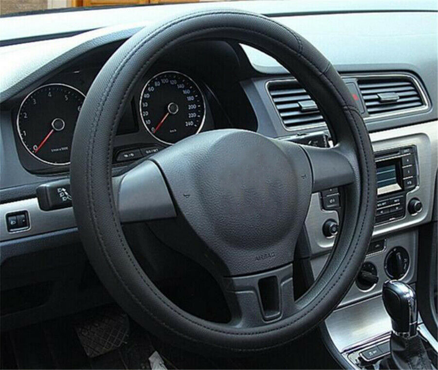 Black PU Leather Car Steering Wheel Covers Comfortable Grip 4-Season Universal