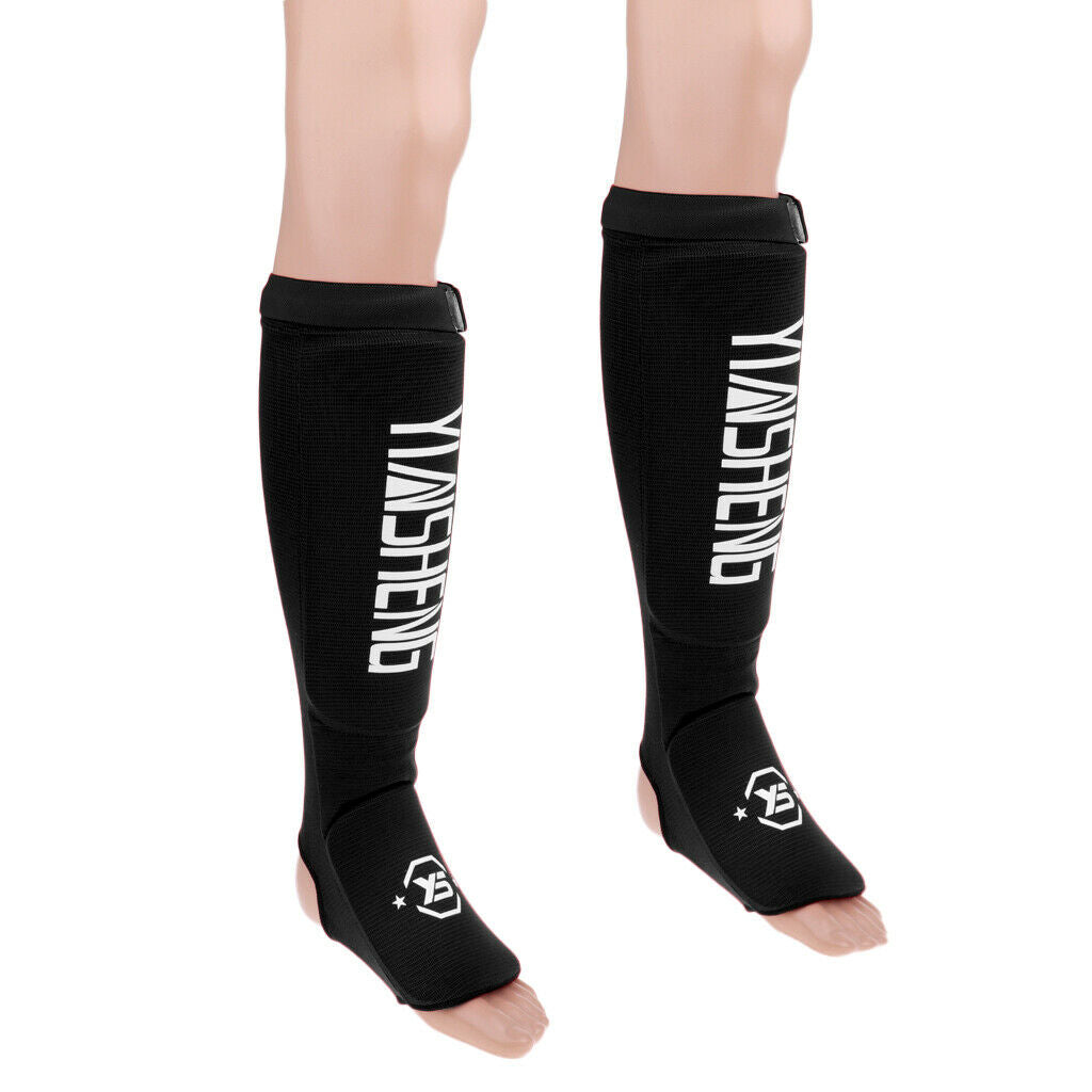 1 Pair Elastic Shin & Instep Padded Guards Martial Arts Shin Guards Black-M