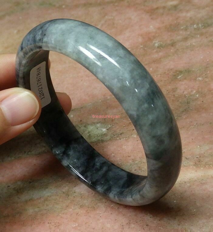 60-62mm Certified Black 100% Natural A JADE Jadeite Bangle Bracelet çŽ‰é•¯