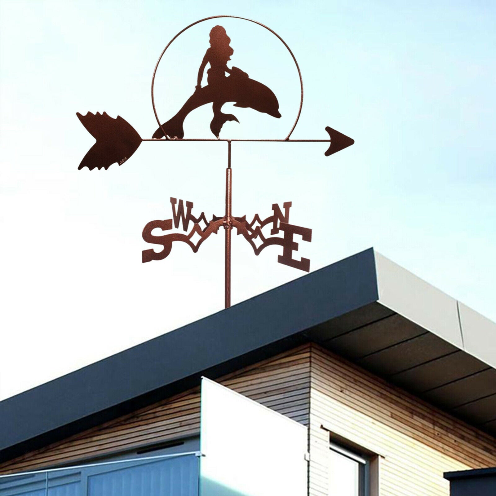 Stainless Steel Mermaid w/ Dolphin Weathervane Weather Vane Yard Farm Decors