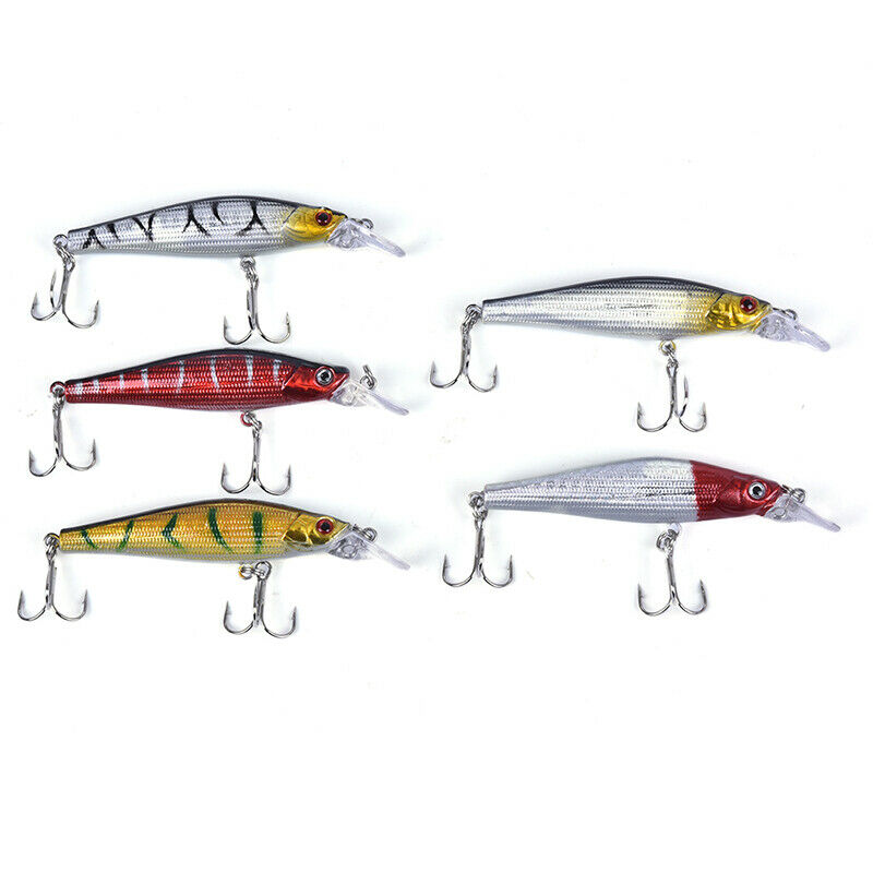 5pcs Fishing Bass Lures Diving Crankbait Minnow Bait Crank Baits Hook Tac.l8