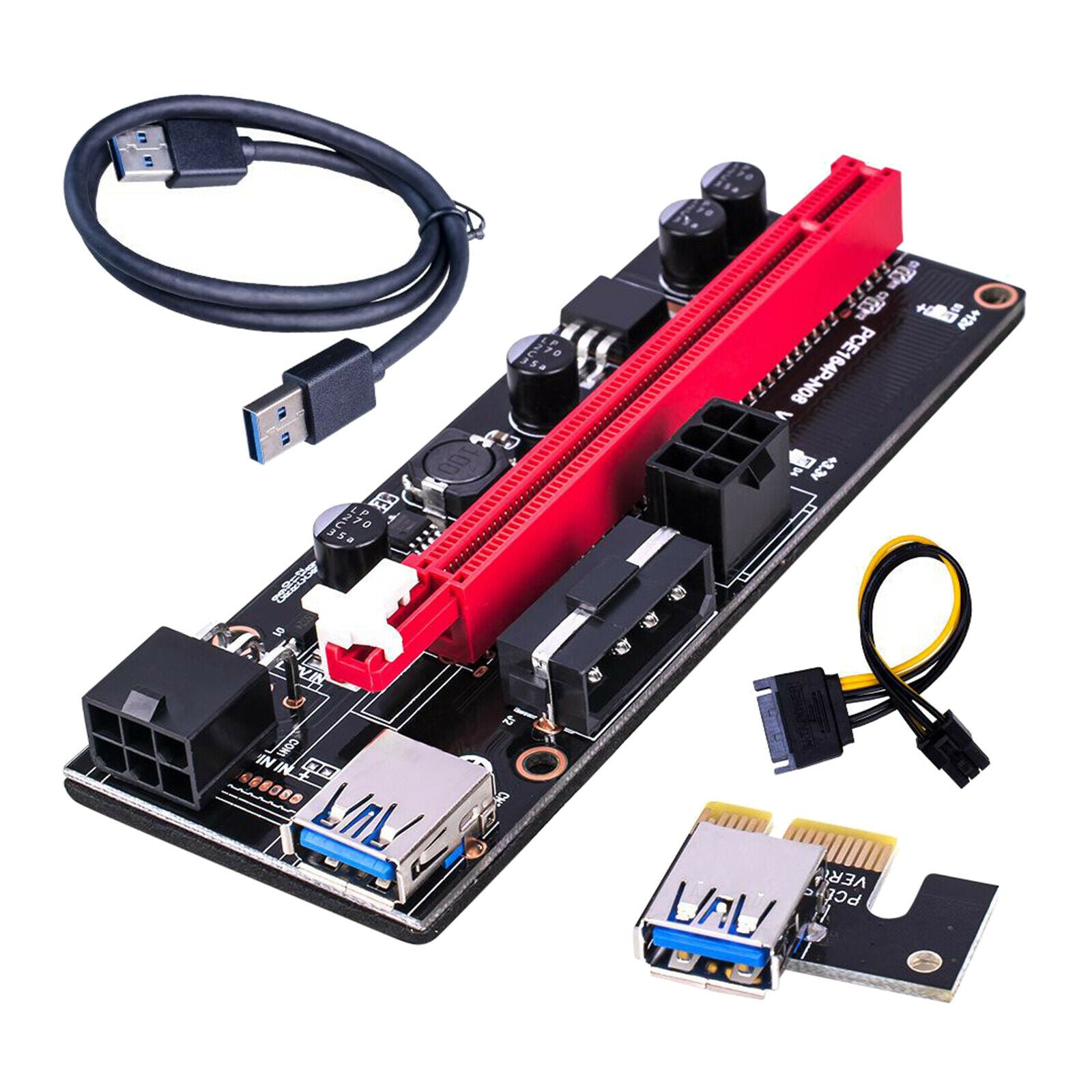 2 Pieces PCI-E 1x to 16x Graphic Extension USB Adapter Card for GPU Mining