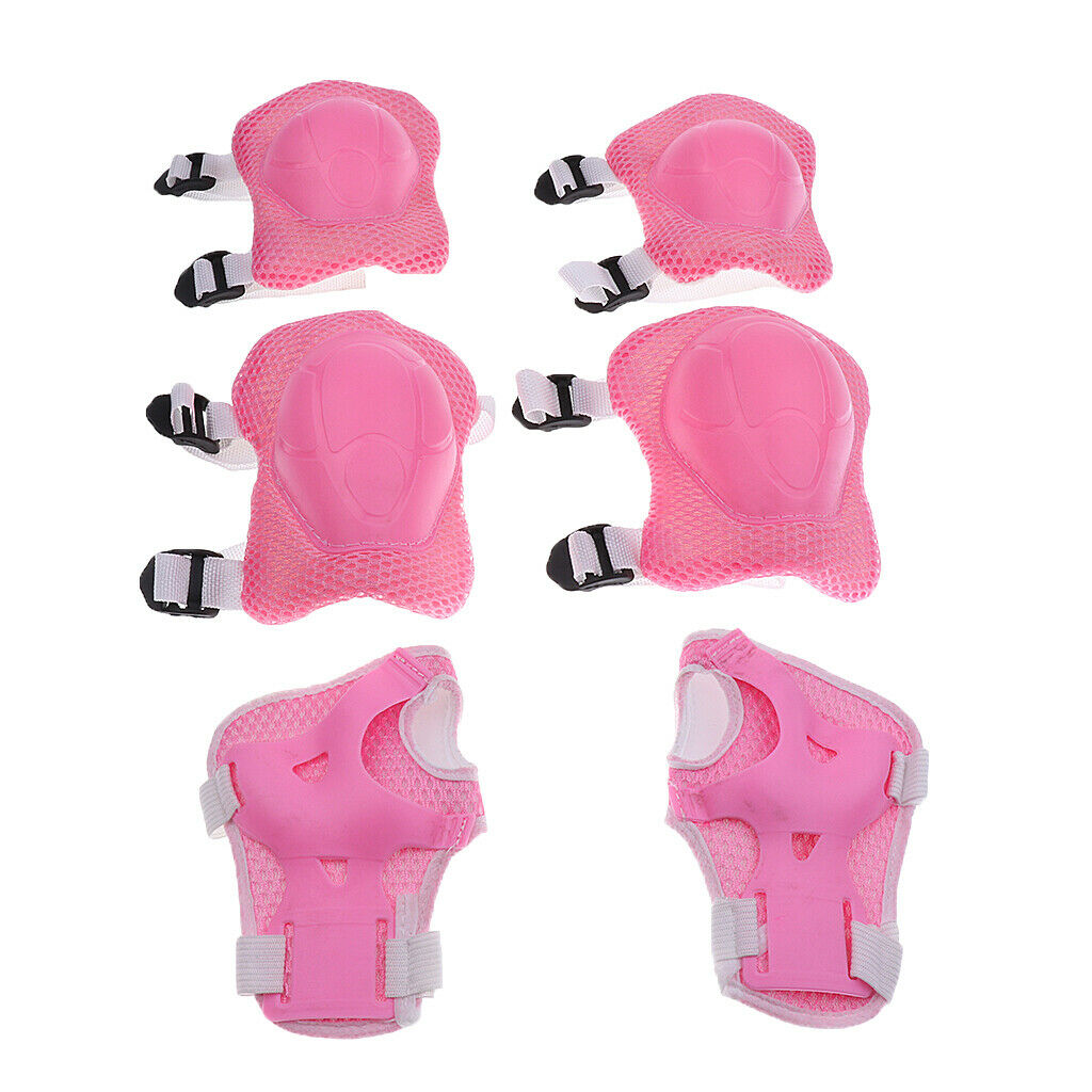 Kids Helmet Knee Elbow Wrist Protective Pad Set for Inline Skating Bike Pink
