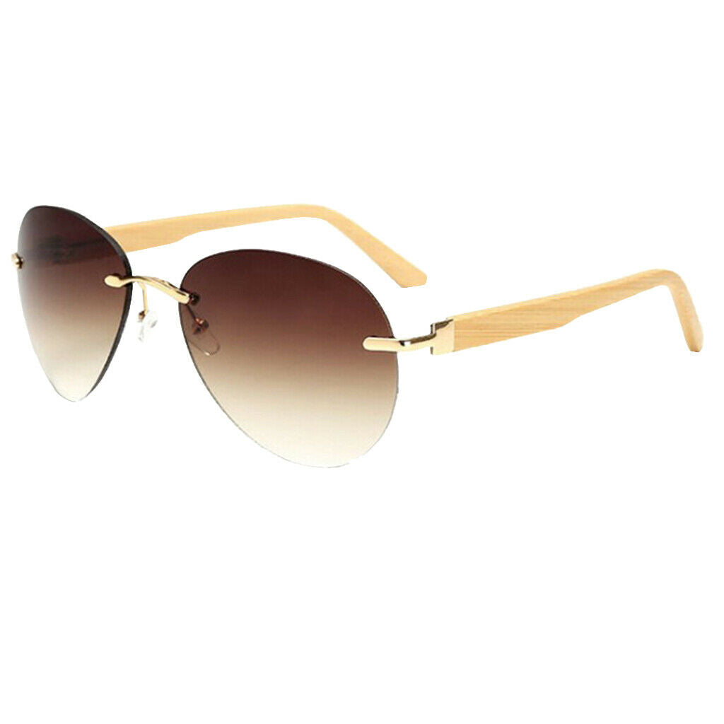 Men Women Fashion Classic Wood Bamboo Rimless Sunglasses for Outdoor Tawny