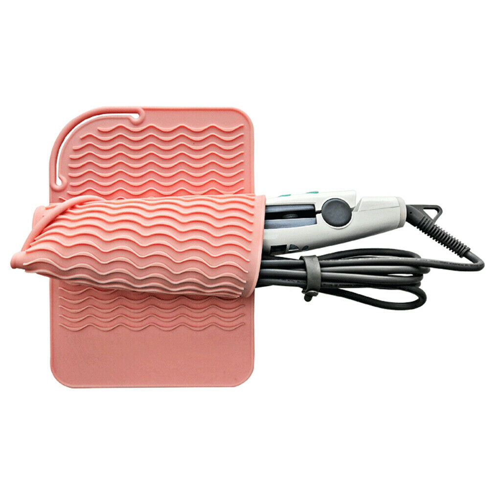 2Pcs Hot Styling Tools Hair Straightener Anti Heat Safety Silicone Mat Pink