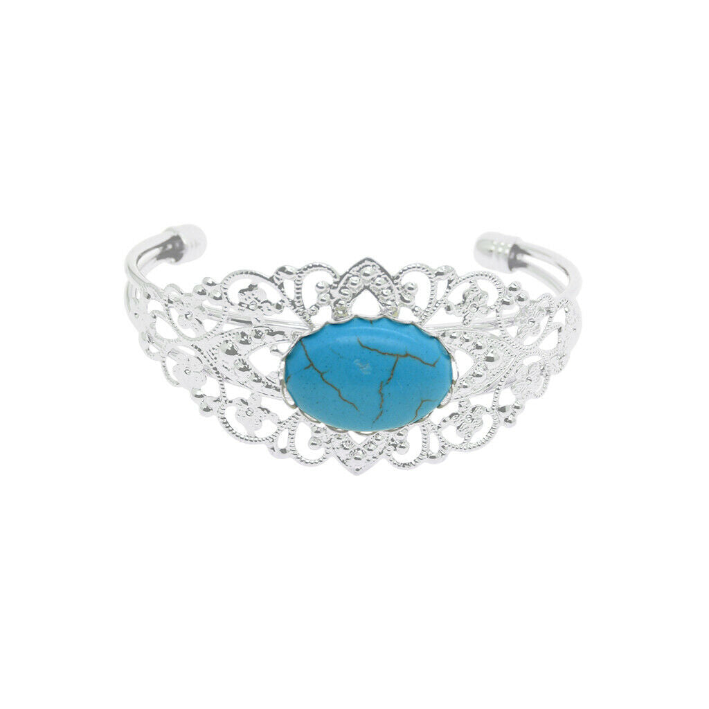 2 Pcs Filigree Flower Adjustable Bangle Blank Bezel Base Settings Bracelet