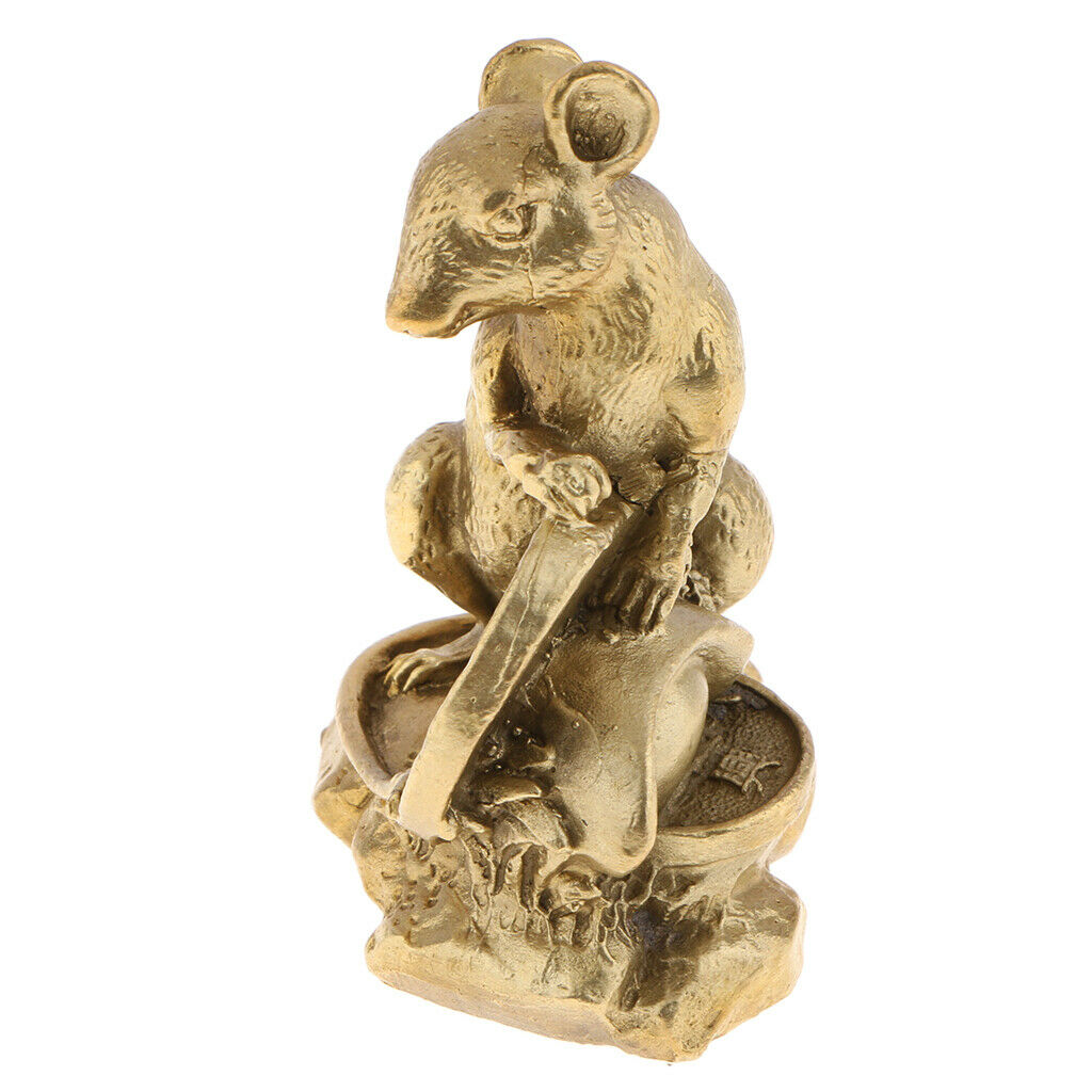 Brass Chinese Zodiac Rat Sculpture Feng Shui Fortune Symbol Ornament Gift