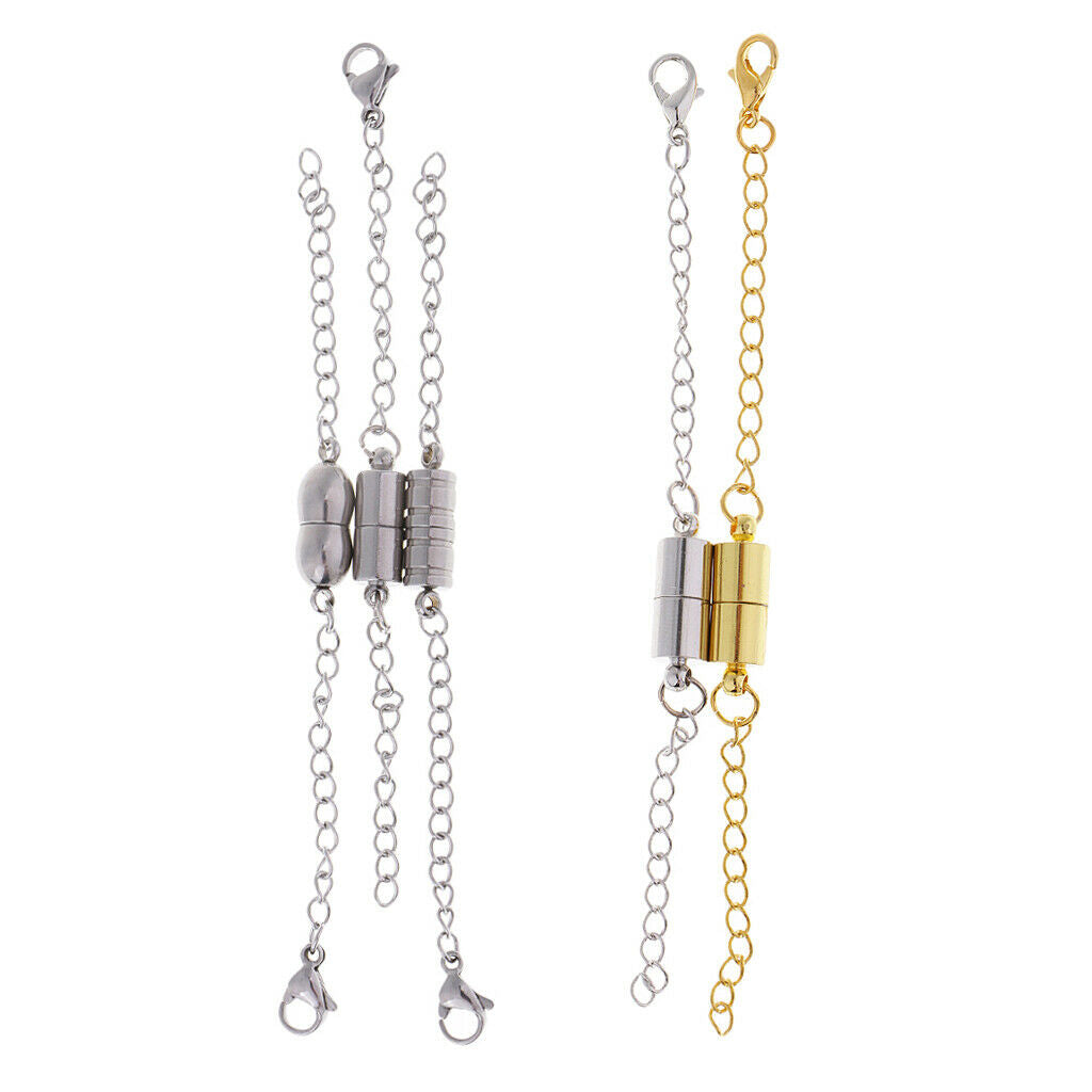 5 Set Stainless Steel Magnetic Clasps Connector with Extender Chain Findings