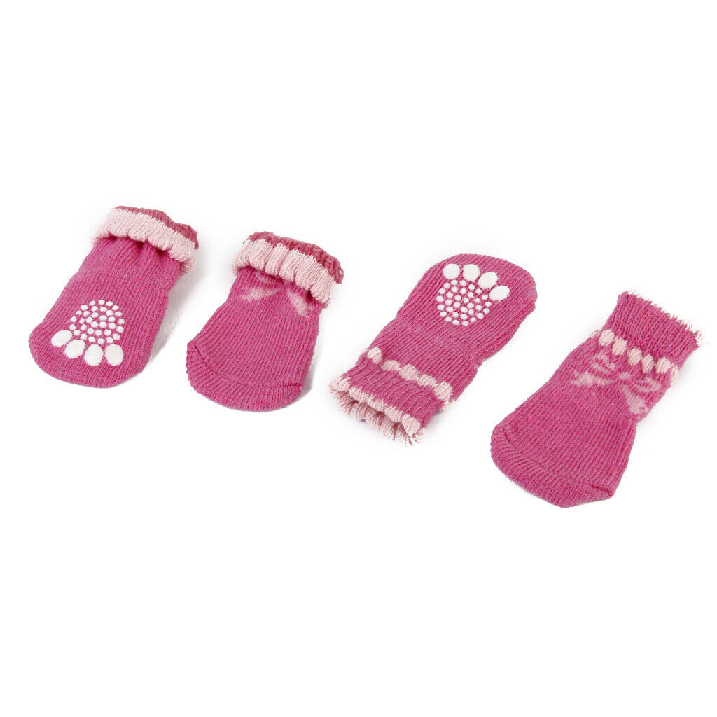 8 Pieces Pink Bowknot Anti-Slip Dog Socks Traction Control for Indoor Wear, Paw