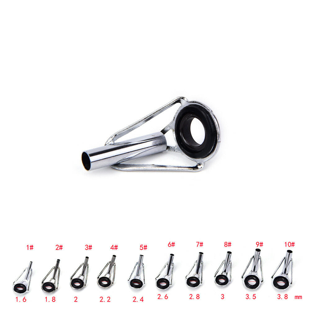 80pcs 10Sizes Steel Fishing Rod Pole Guide Tip Top Ring Eye Repair Kit Black BDA