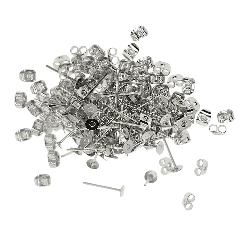 400 Pack 4mm Blank Flat Pad Base Earring Posts with Back DIY Making Findings